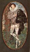 Nicholas Hilliard An unknown Youth Leaning against a tree among roses oil painting